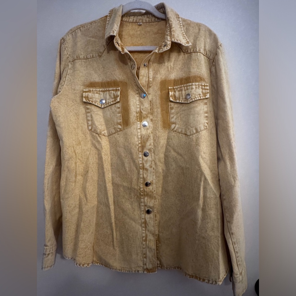Denim Long-Sleeve Western Shirt - Yellow